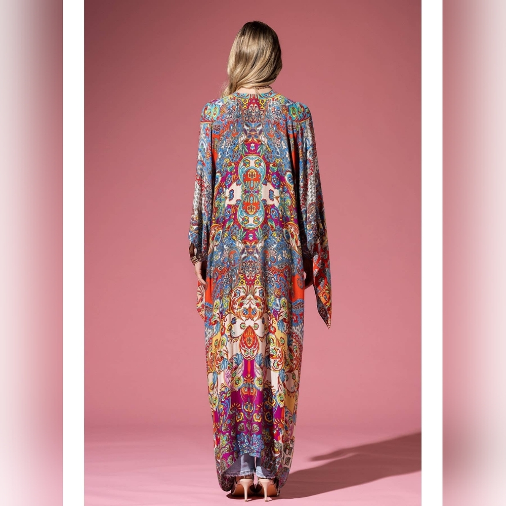 Multicolor Printed Long Kaftan Swim Coverup - Picture 1 of 7